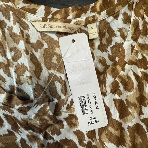 Soft Surroundings Short Sleeve Kara White Mocha Leopard Dress Size L - Picture 8 of 10